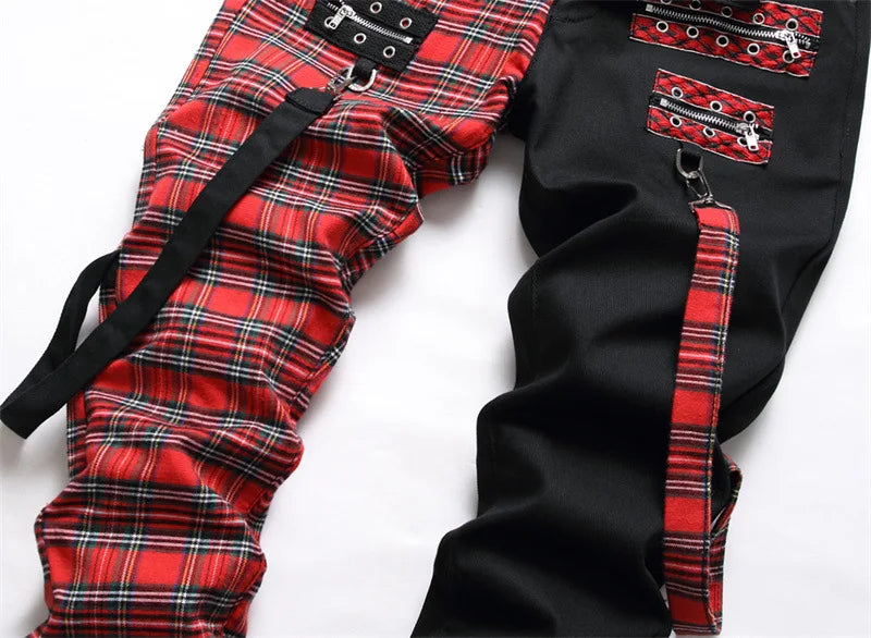 Men's Punk Patchwork Slim Denim Jeans