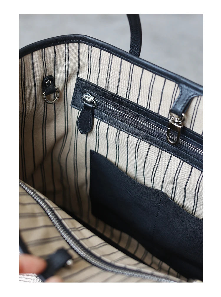 Women's Fashion Shoulder Bag Luxury Designer Handbag Large Capacity Canvas With Genuine Leather Tote For Shopping,Commuting,Work