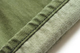 Saucezhan Men Jeans Vulcanization Olive Green 107 Selvedge Denim Jeans Men washed  Slim Fit 14 Oz  Zipper Fly