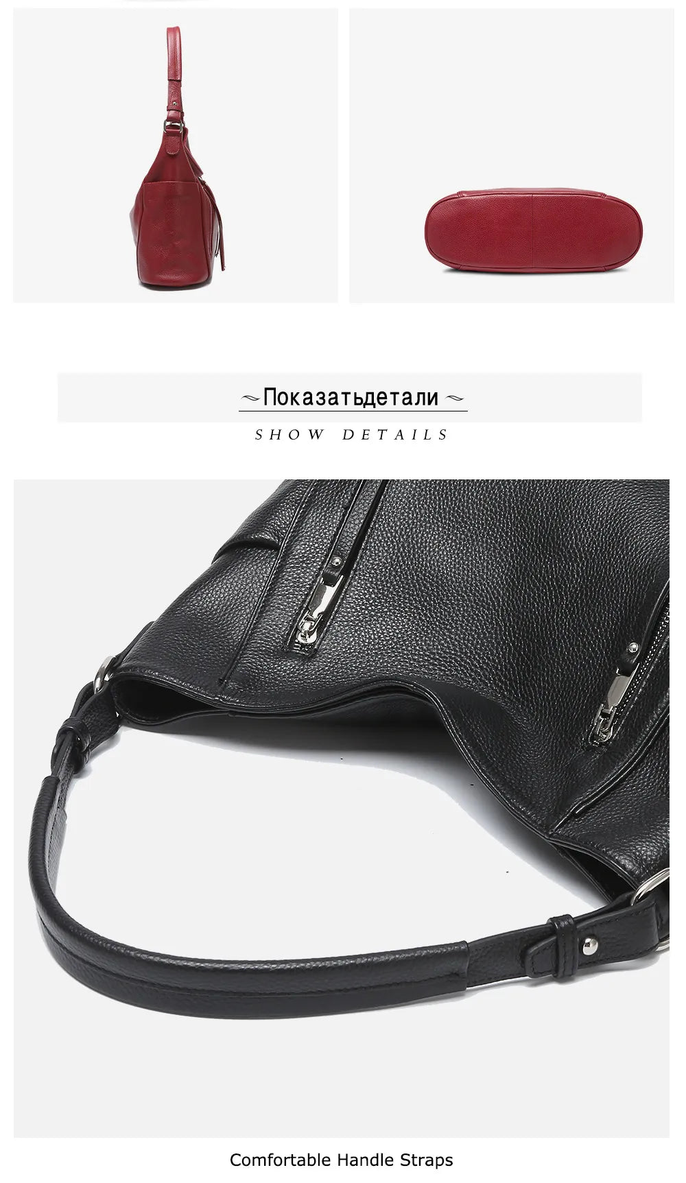 ZENCY New Handbag Luxury Genuine Leather Bag for Women Shoulder Tote Crossbody Double Zipper Pocket Charming Red Hobo Bag