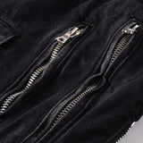 Men's Black Biker Slim Fit Denim Jacket with Belt - Streetwear Moto Style