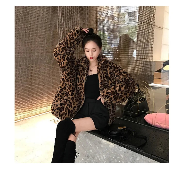 Women's Leopard Print Faux Fur Jacket
