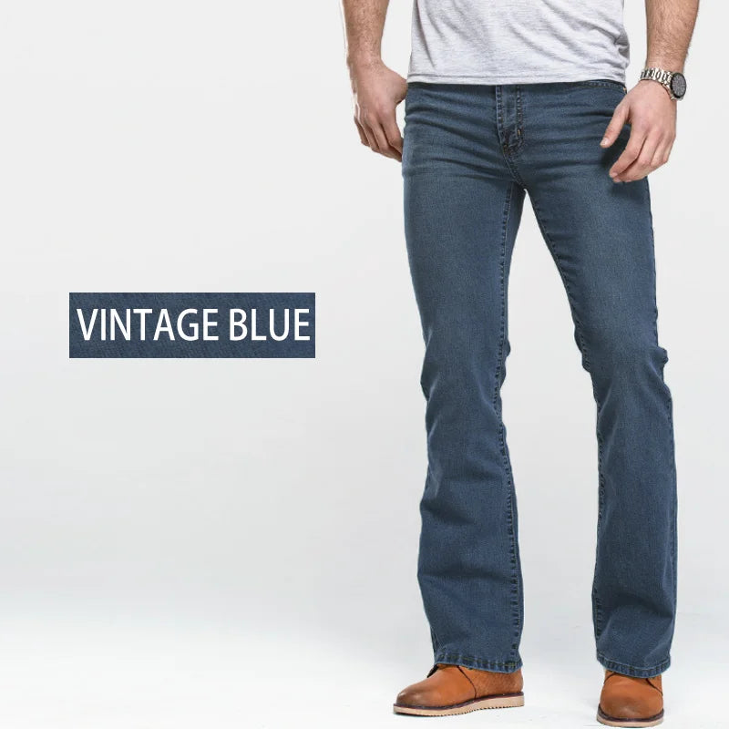 Men's Stretch Bootcut Jeans | Slim Flare Denim Trousers
