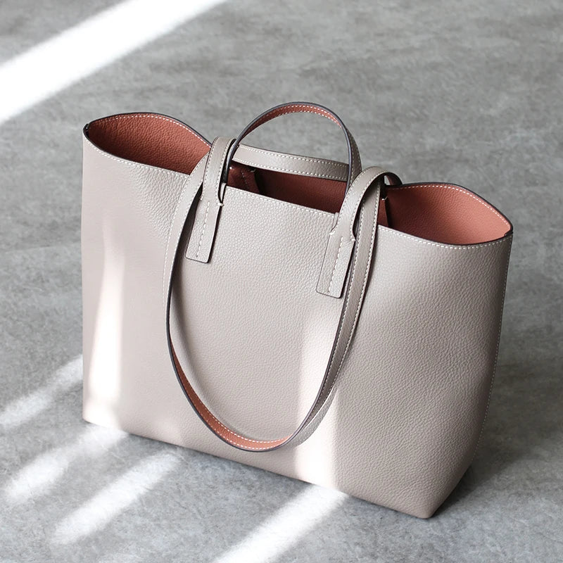 JAZZQ Reversible Genuine Leather Tote | First-Layer Cowhide