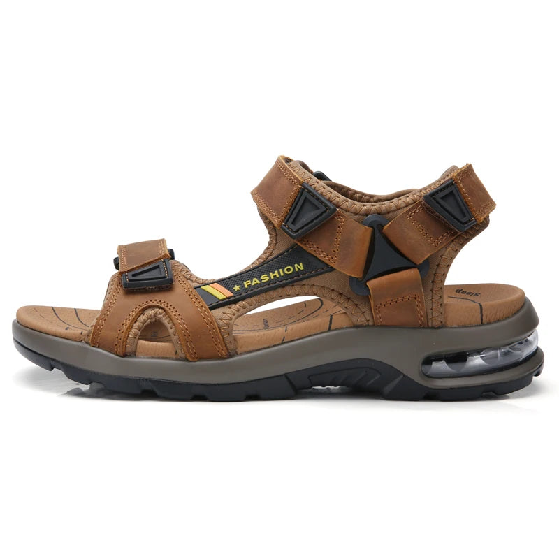Fashion Men's Sandals Summer Soft Beach Flip Flop Comfortable Genuine Leather Sandals Outdoor Men Roman Sandals Size 46