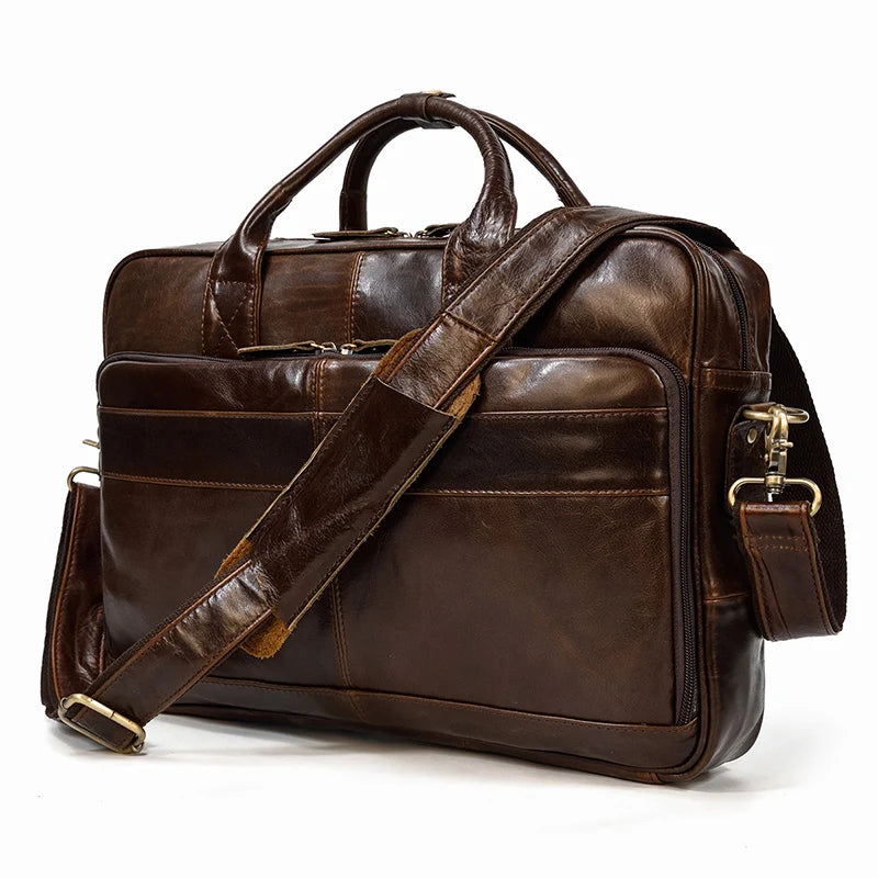 Men Briefcase Genuine Leather Laptop Bag 14 15.6" PC Doctor Lawyer Computer Bag Cowhide Male Briefcase Leather Men Business Bag