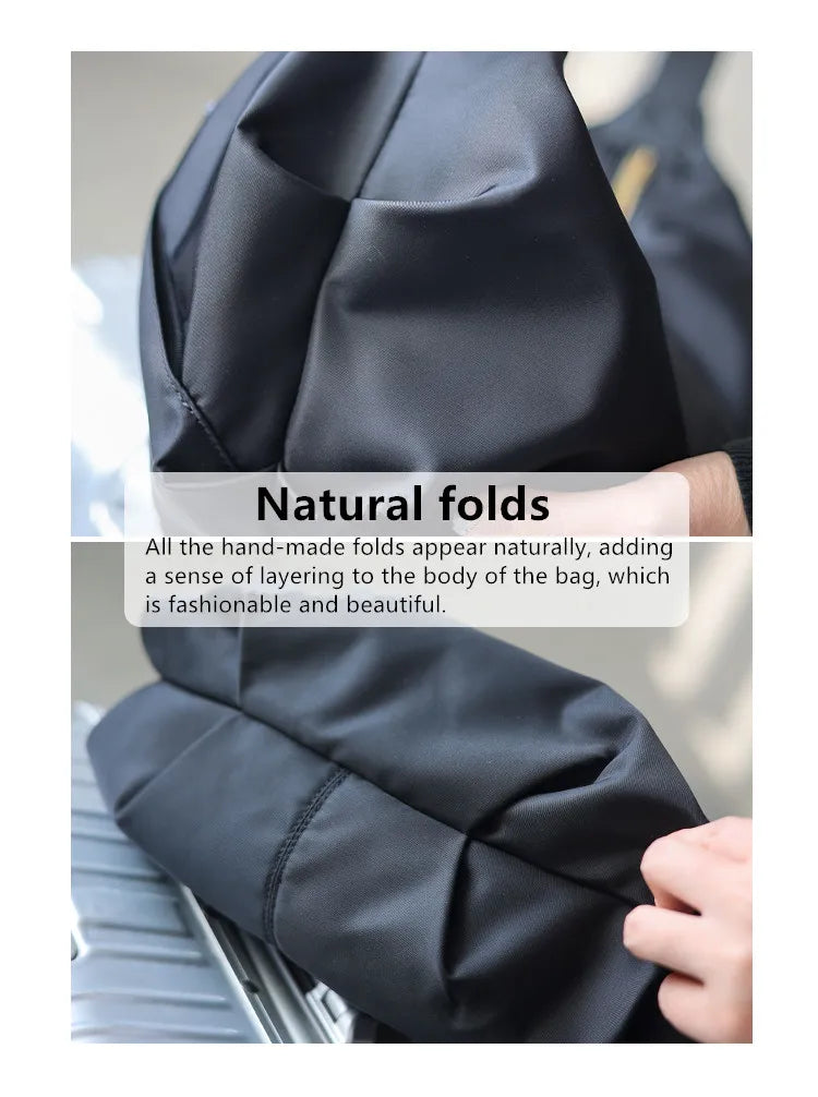 Lightweight Nylon Matching Genuine Leather Crossbody Bag High Quality Single Shoulder Bags Fashion Pleated Messenger Purses