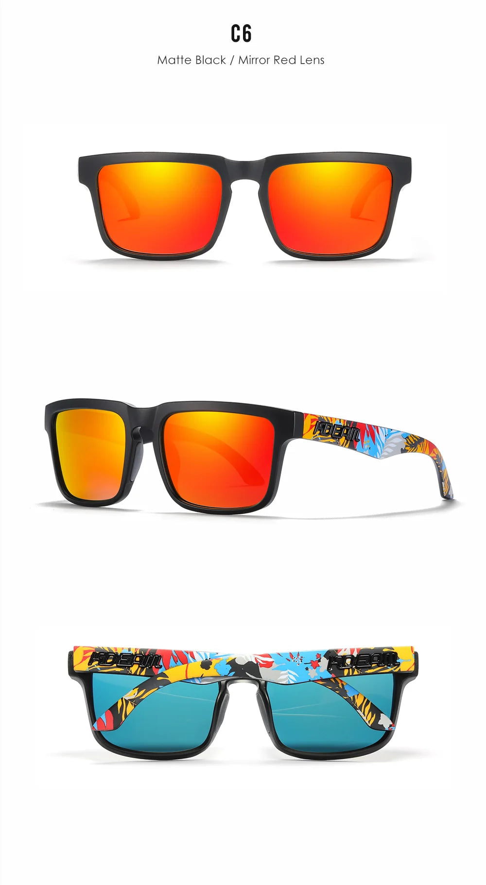 KDEAM All Black Men's Sunglasses Polarized And UV400 Protection Lens Driving Fishing Glasses Mirror With Complete Package