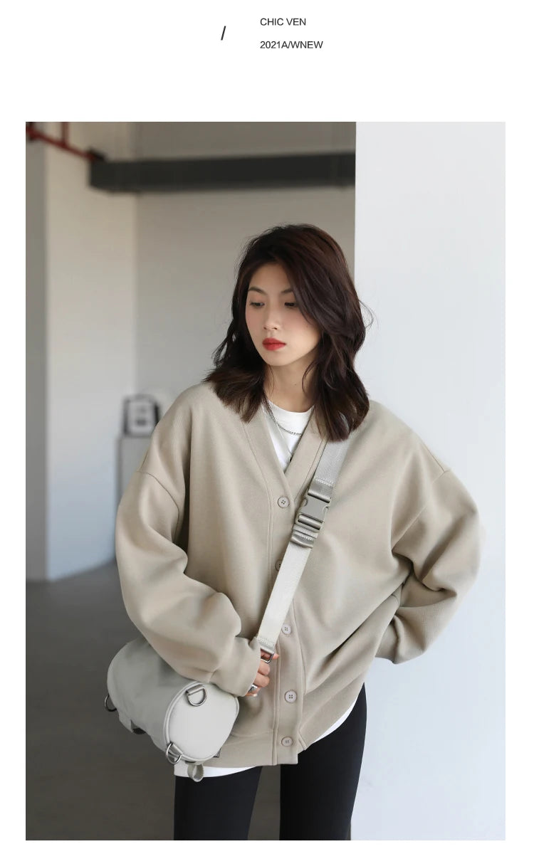 Women's Relaxed V-Neck Cotton-Blend Cardigan