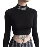 Gothic Letter Embroidery Crop Top