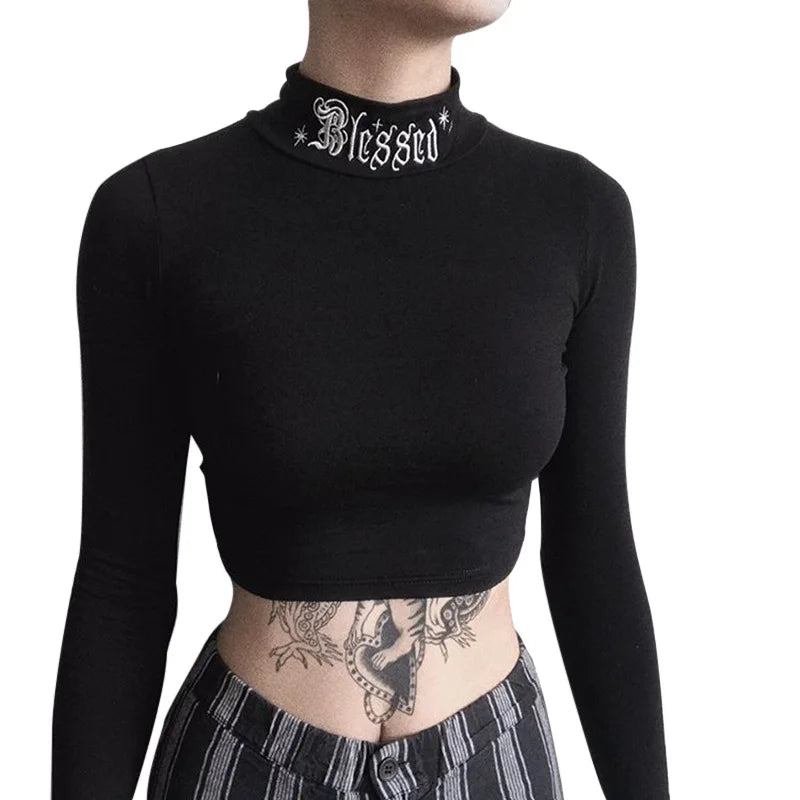 Gothic Letter Embroidery Crop Top