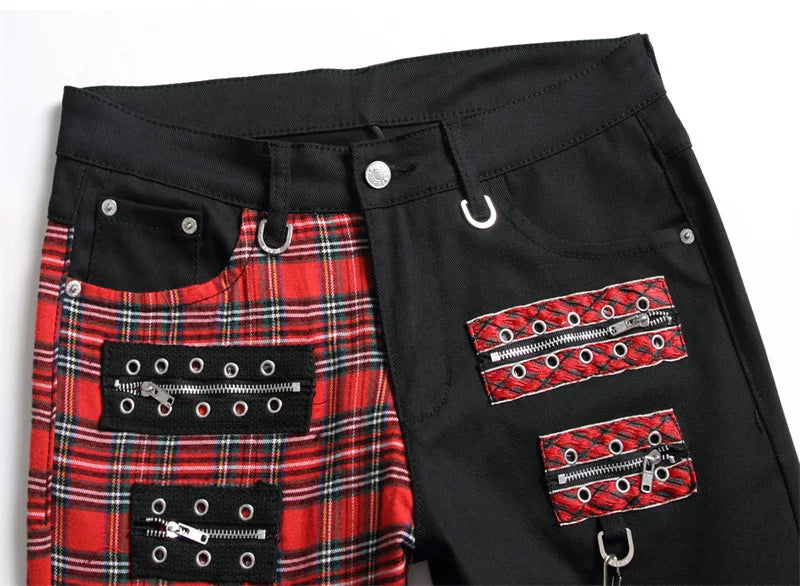 Men's Punk Patchwork Slim Denim Jeans
