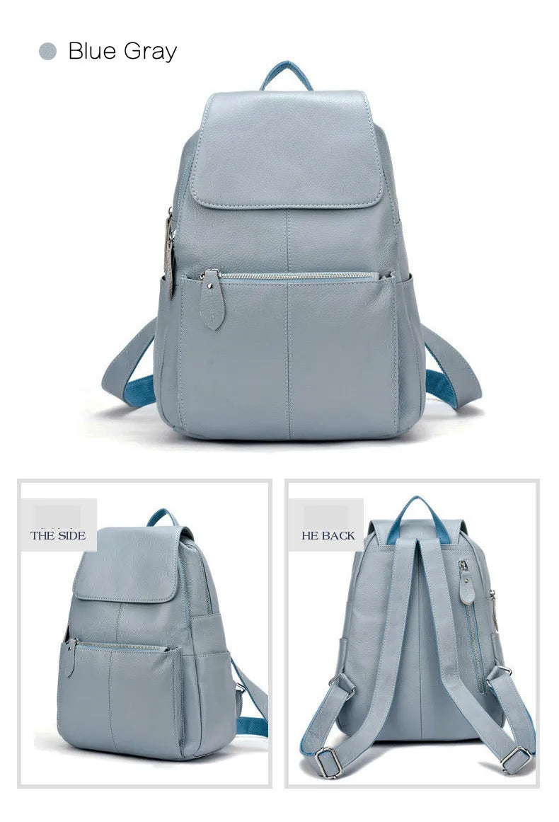 Zency Stylish White Black Genuine Leather Women Backpack A++ Quality Anti-theft Large Capacity Knapsack Travel Designer Rucksack