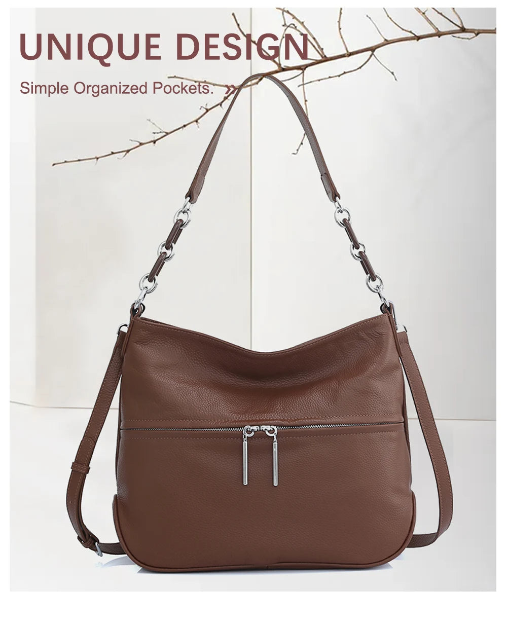 Zency Soft Cowhide Leather Winter Women's Shoulder Bag Casual Commuter High Capacity Female Crossbody Handbag Vintage Shopper