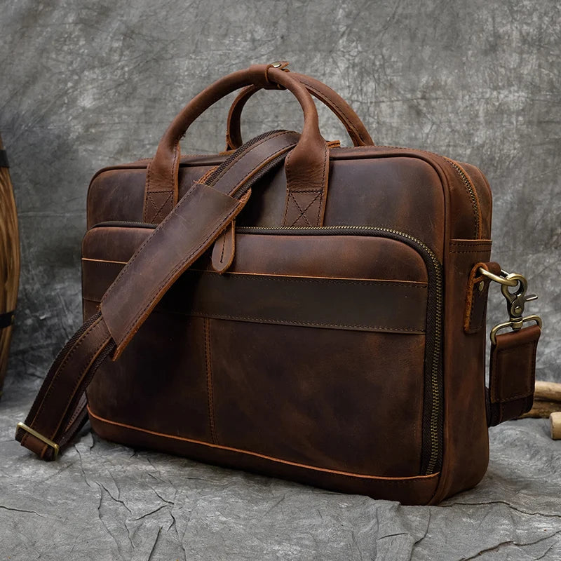 Men Briefcase Genuine Leather Laptop Bag 14 15.6" PC Doctor Lawyer Computer Bag Cowhide Male Briefcase Leather Men Business Bag