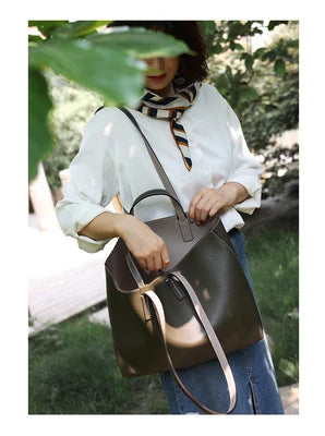 JAZZQ Reversible Genuine Leather Tote | First-Layer Cowhide