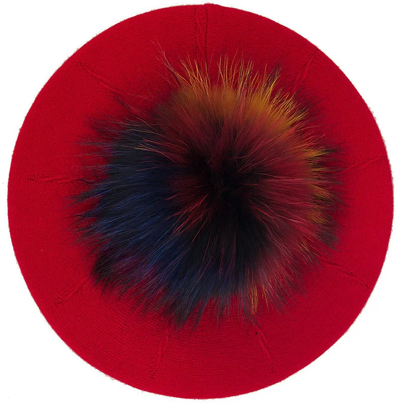 Women's Knit Beret with Oversized Pom Pom | Geebro