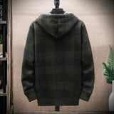 Men’s Winter Plaid Fleece-Lined Hooded Cardigan Jacket