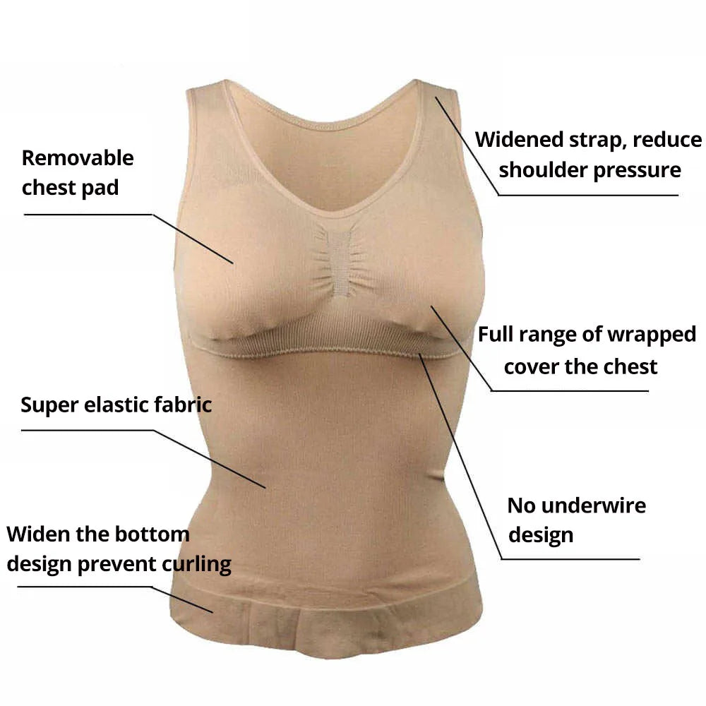 Women’s 2-in-1 Tummy Control Shapewear Tank Top with Padded Bra