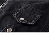 Men's Black Biker Slim Fit Denim Jacket with Belt - Streetwear Moto Style