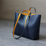 JAZZQ Reversible Genuine Leather Tote | First-Layer Cowhide