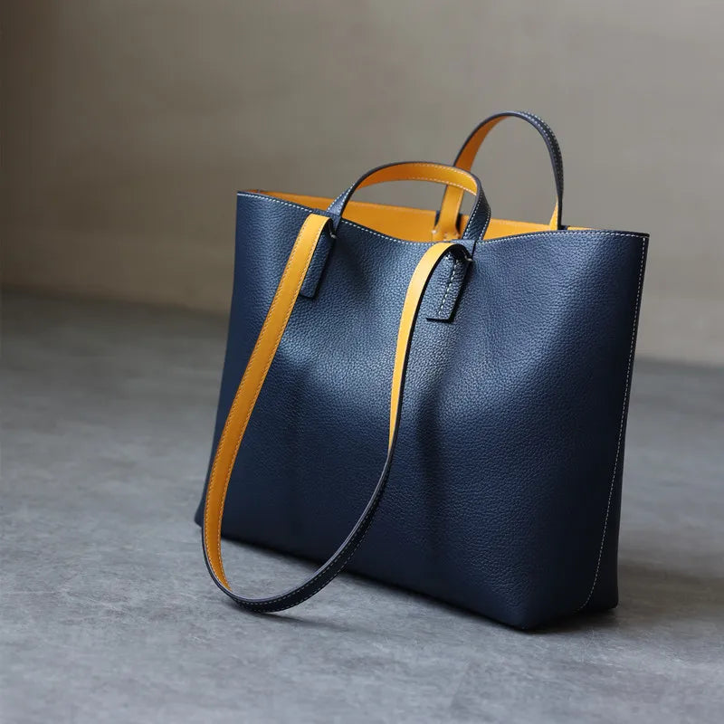 JAZZQ Reversible Genuine Leather Tote | First-Layer Cowhide