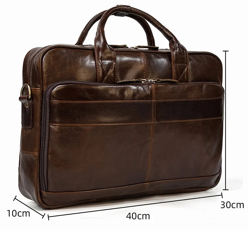 Men Briefcase Genuine Leather Laptop Bag 14 15.6" PC Doctor Lawyer Computer Bag Cowhide Male Briefcase Leather Men Business Bag