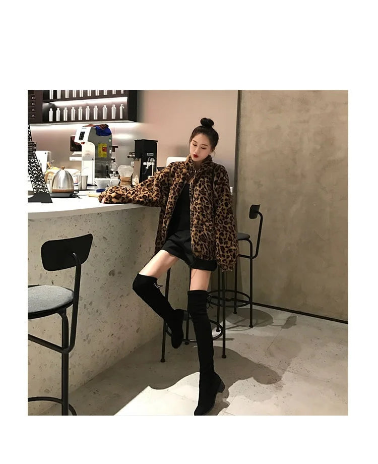 Women's Leopard Print Faux Fur Jacket