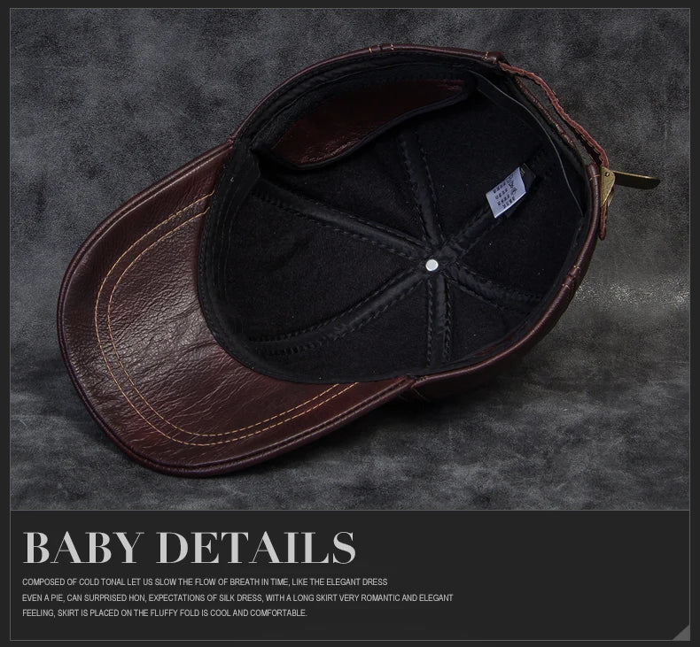 Men's Genuine Leather Baseball Cap | Eagle Print