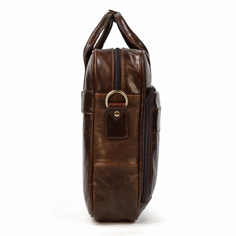 Men Briefcase Genuine Leather Laptop Bag 14 15.6" PC Doctor Lawyer Computer Bag Cowhide Male Briefcase Leather Men Business Bag