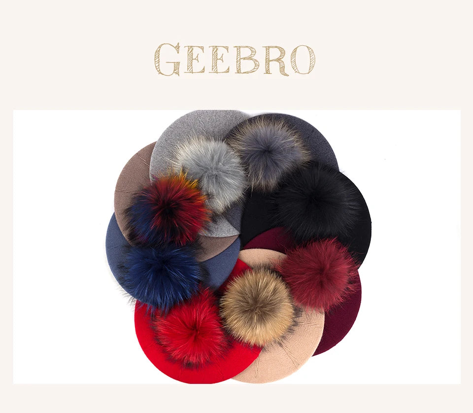 Women's Knit Beret with Oversized Pom Pom | Geebro
