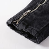 Men's Black Biker Slim Fit Denim Jacket with Belt - Streetwear Moto Style
