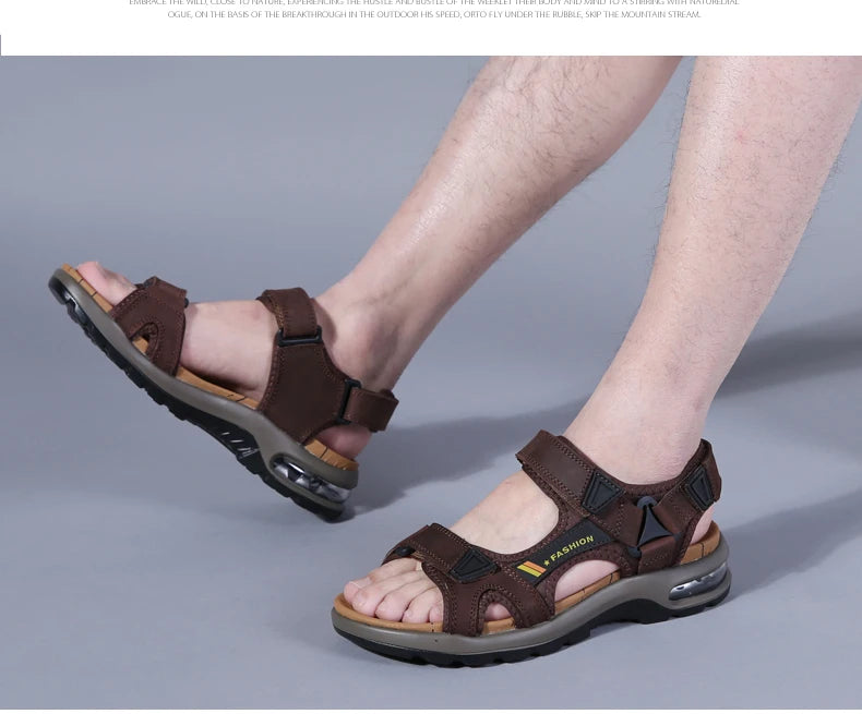 Fashion Men's Sandals Summer Soft Beach Flip Flop Comfortable Genuine Leather Sandals Outdoor Men Roman Sandals Size 46