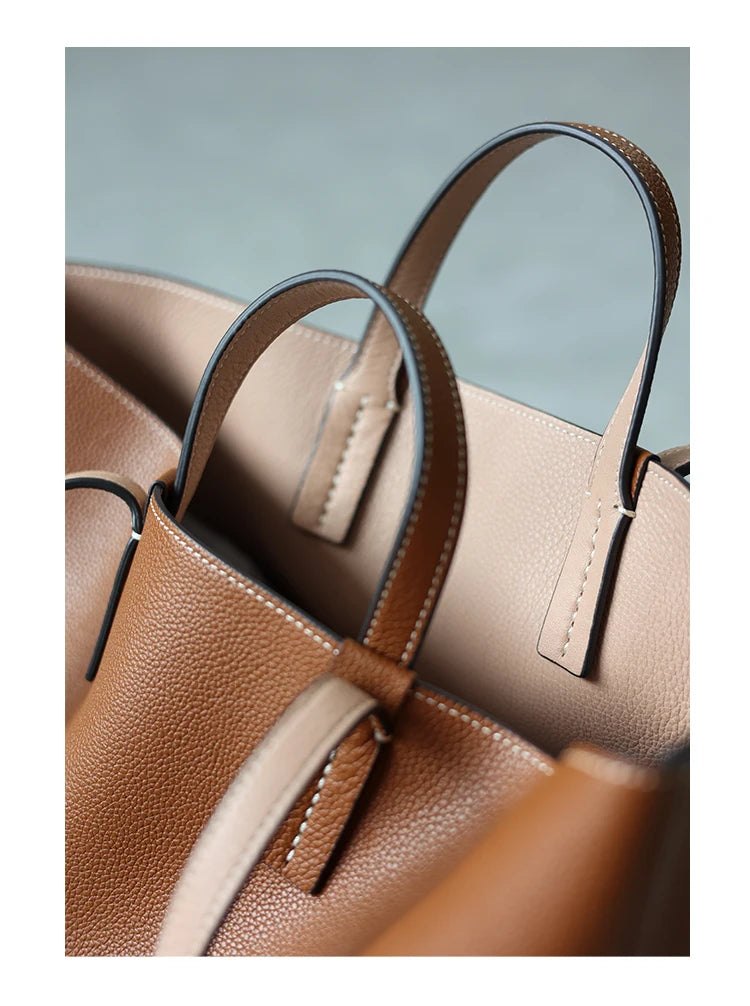JAZZQ Reversible Genuine Leather Tote | First-Layer Cowhide