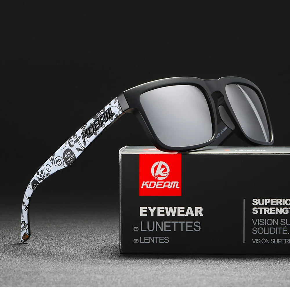 KDEAM Men's Polarized Sunglasses Fishing Lifestyles Mirrored Color Blocking Sun Glasses Women Legend Square Sunglass With Box