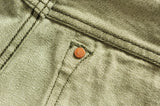Saucezhan Men Jeans Vulcanization Olive Green 107 Selvedge Denim Jeans Men washed  Slim Fit 14 Oz  Zipper Fly