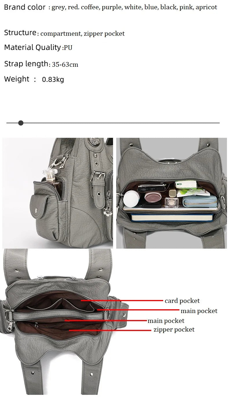 Vintage Bag Women Fashion Handbags PU Leather Shoulder Bags Female Satchel Big-capacity Shoulder Purse Bag Bolsa Feminina