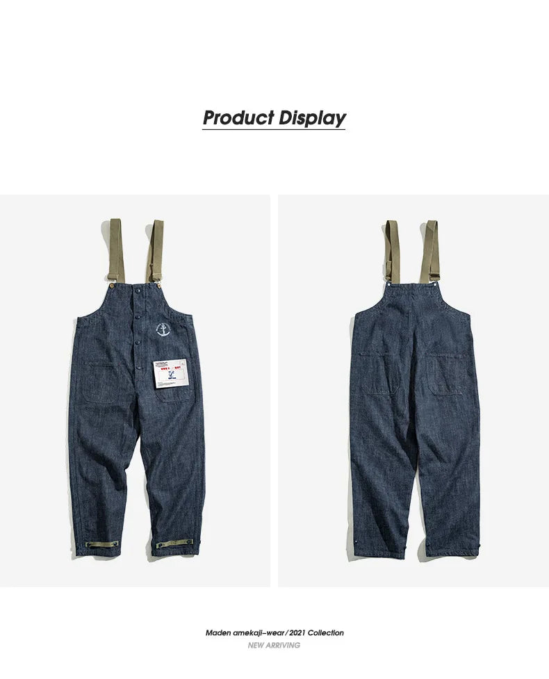 Maden Vintage Unisex Denim Overalls – Navy Baggy Fit