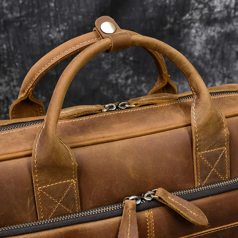 Men Briefcase Genuine Leather Laptop Bag 14 15.6" PC Doctor Lawyer Computer Bag Cowhide Male Briefcase Leather Men Business Bag