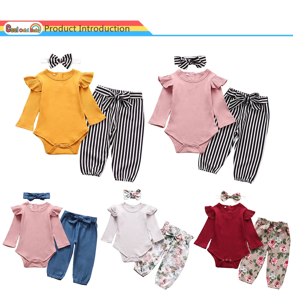 Baby Girl 3-Piece Outfit with Pants & Headband