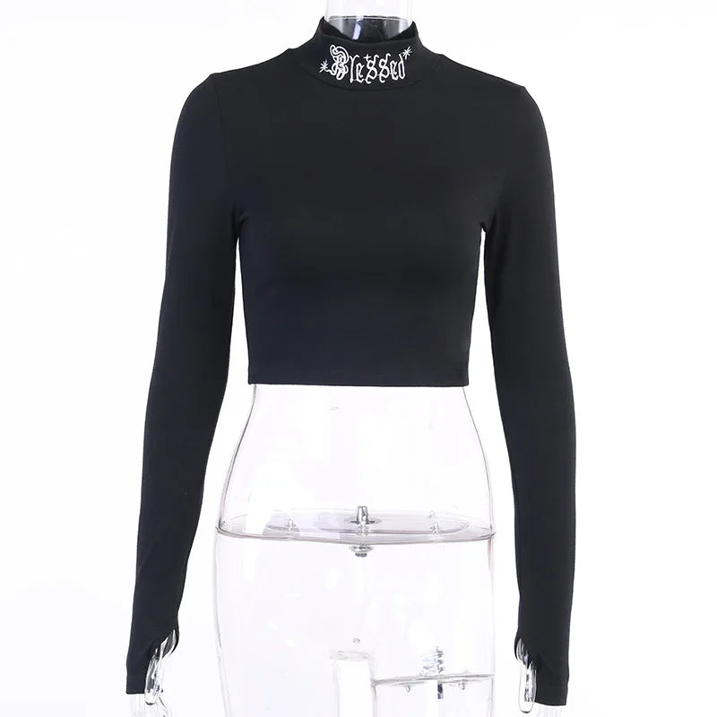 Gothic Letter Embroidery Crop Top