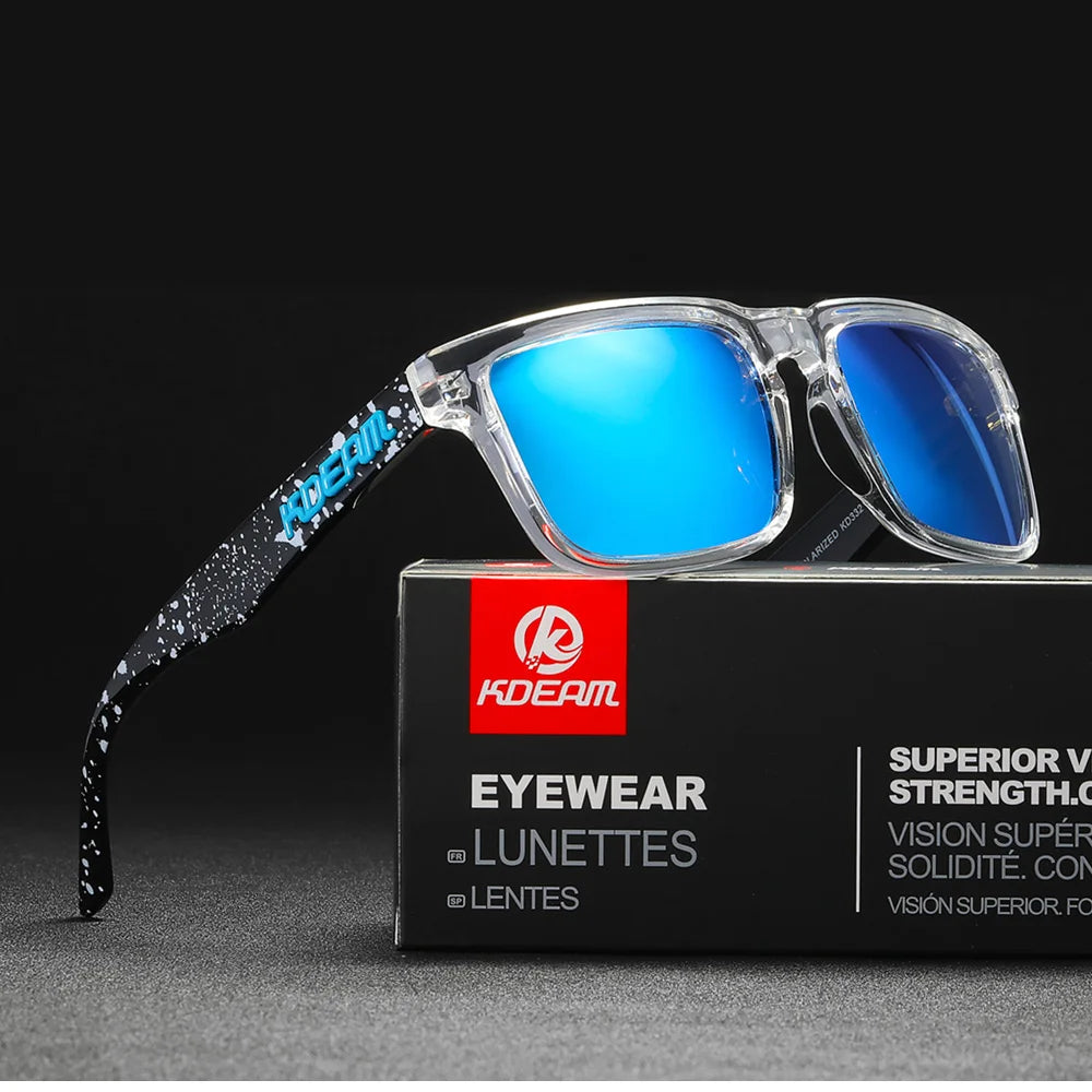 KDEAM Men's Polarized Sunglasses Fishing Lifestyles Mirrored Color Blocking Sun Glasses Women Legend Square Sunglass With Box