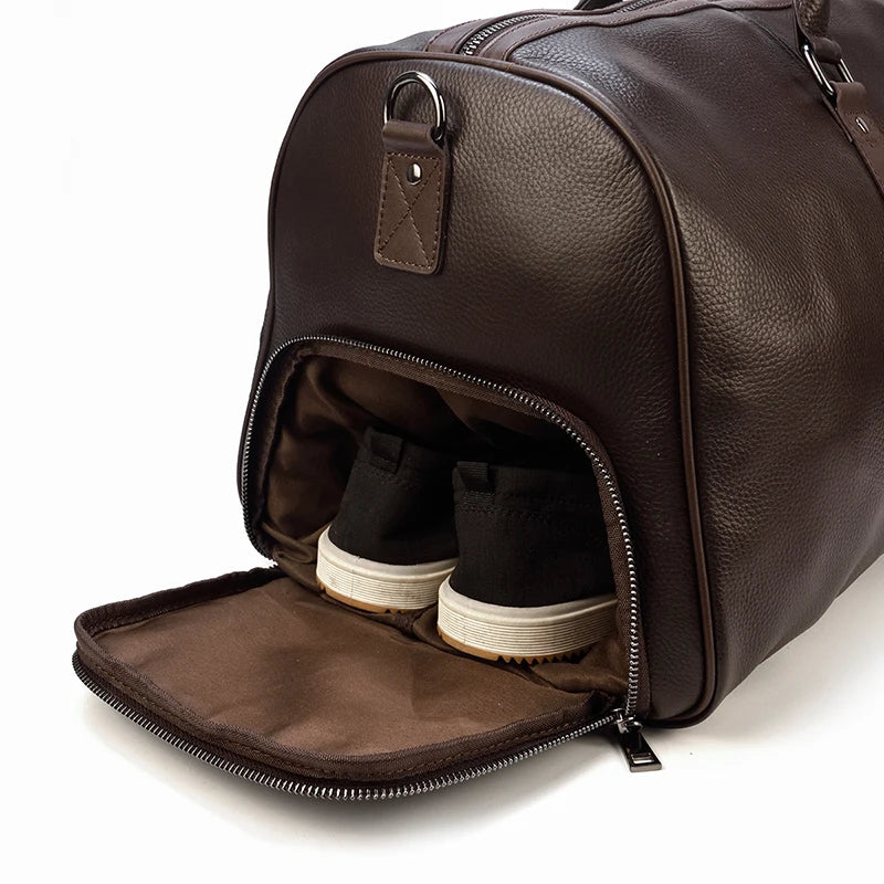 Natural Cowskin Travel Bags Waterproof Men's Leather Overnight Bag Handbag For Plane Luggage Men Male Weekend Bag Business 55cm