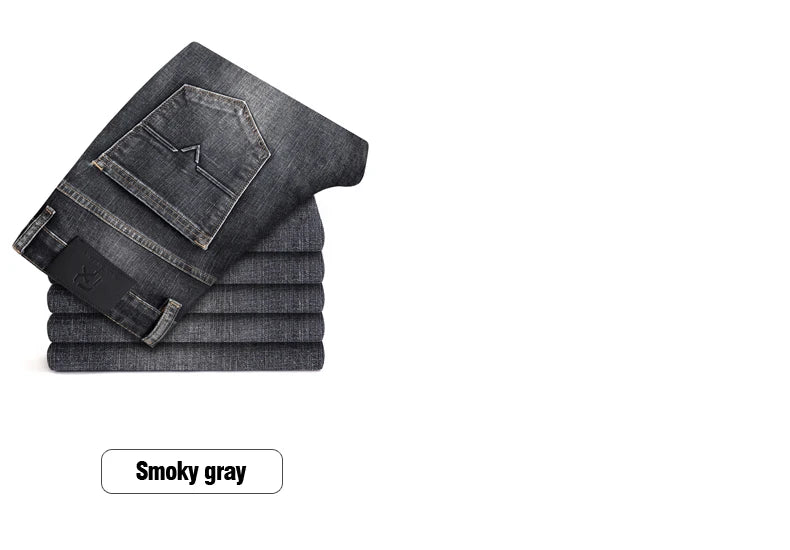 2025 Autumn New Men Regular Fit Stretch Jeans Classic Style Smoky Gray Fashion Casual Denim Pants Male Brand Trousers Blue