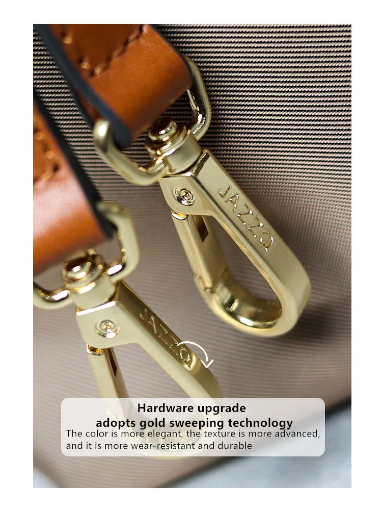 Zipper Tote Bags For Women Nylon With Real Leather Handbag High Quality Single Shoulder Bag