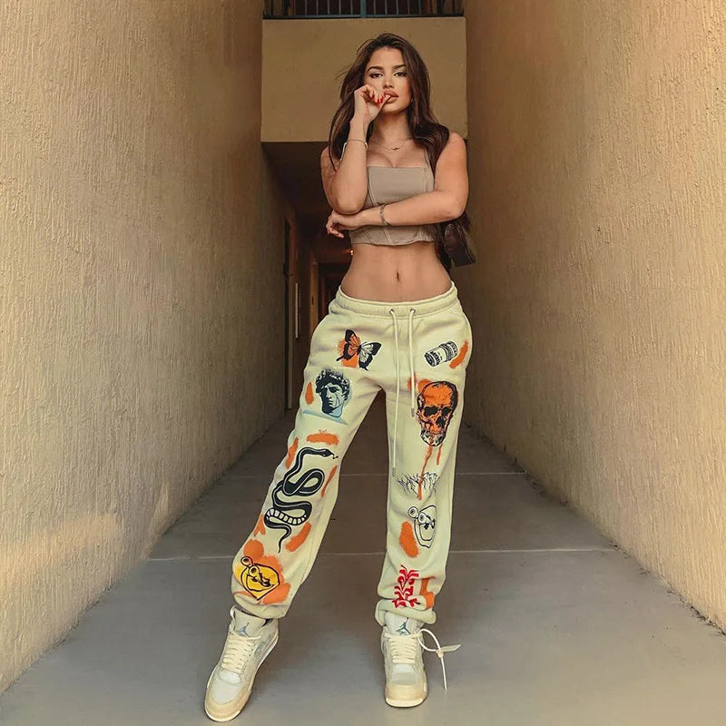 Women's Hippie Cartoon Print Joggers