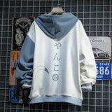 Japanese Style Cat Print Patchwork Hoodie