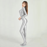 Glossy Long Sleeve Full-Length Jumpsuit