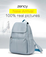 Zency Stylish White Black Genuine Leather Women Backpack A++ Quality Anti-theft Large Capacity Knapsack Travel Designer Rucksack
