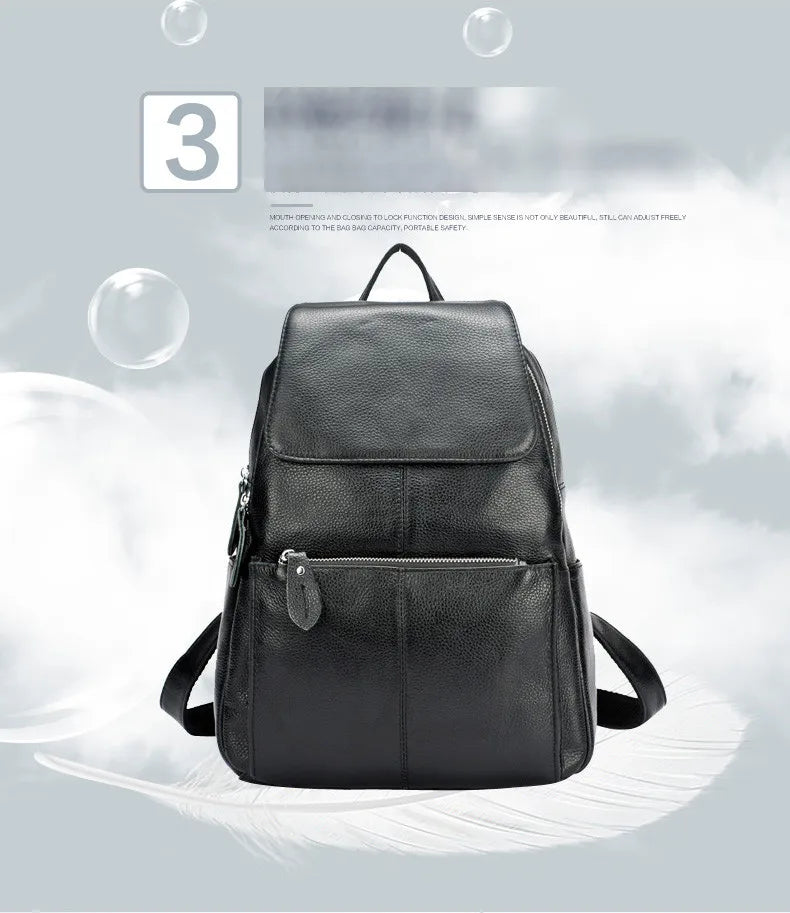 Zency Stylish White Black Genuine Leather Women Backpack A++ Quality Anti-theft Large Capacity Knapsack Travel Designer Rucksack